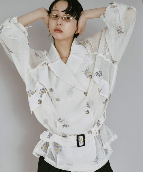 トレンチコート コート Embroidery sheer trench coat/刺繍シアートレンチコート レディース | Ezick | 06
