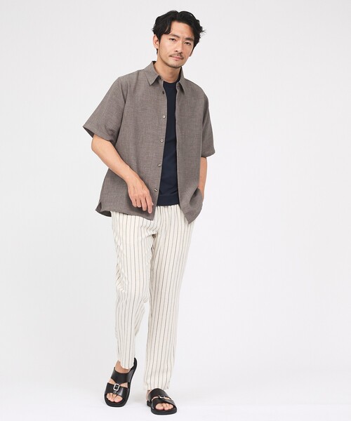 ABAHOUSE GRAY ワイドパンツ パンツ 「リネンブレンド」ストライプ