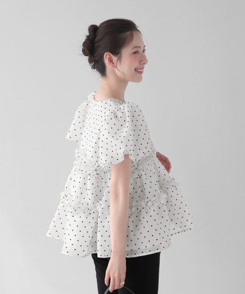 Fit more（フィットモア） ドットシアーオーガンジーペプラムトップス