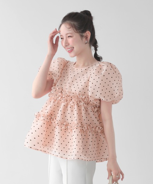 Fit more（フィットモア） ドットシアーオーガンジーペプラムトップス