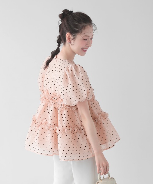 Fit more（フィットモア） ドットシアーオーガンジーペプラムトップス
