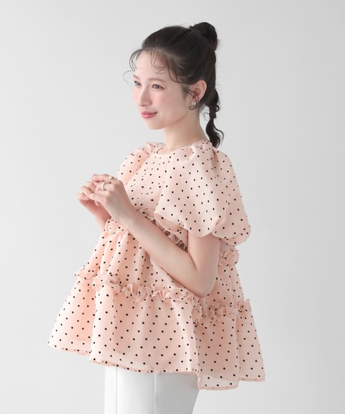 Fit more（フィットモア） ドットシアーオーガンジーペプラムトップス