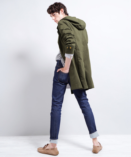 フードの ステンカラーコート Paypayモール店 通販 Paypayモール ストレッチツイル デニム フード脱着