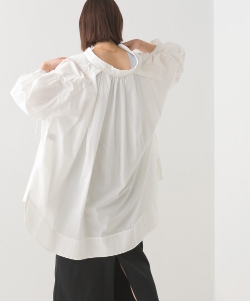 OMNES Supremo ブラウス シャツ タイプライター袖リボンビッグシャツ