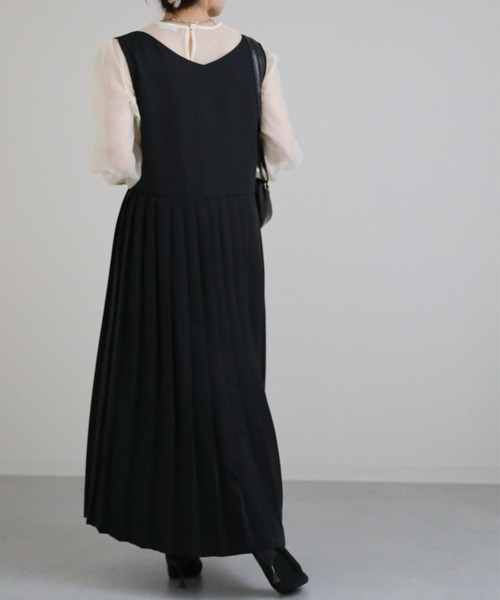 ワンピース レディース S-XL 長袖 Vネック プリーツ 23zm682 sakishimatokyo ワンピース Vネックワイドプリーツ : ZOZOTOWN