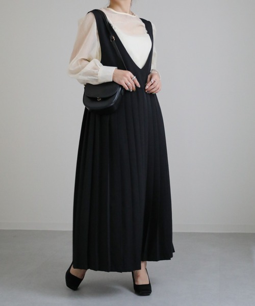 ワンピース レディース S-XL 長袖 Vネック プリーツ 23zm682 sakishimatokyo ワンピース Vネックワイドプリーツ : ZOZOTOWN