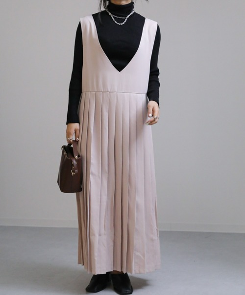 ワンピース レディース S-XL 長袖 Vネック プリーツ 23zm682 ニットワンピース ニット ワンピース レディース 秋 冬 vネック
