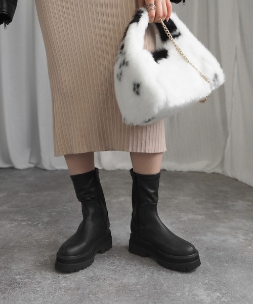 minia（ミニア） ブーツ 厚底ウェッジフィットミドルブーツ レディース