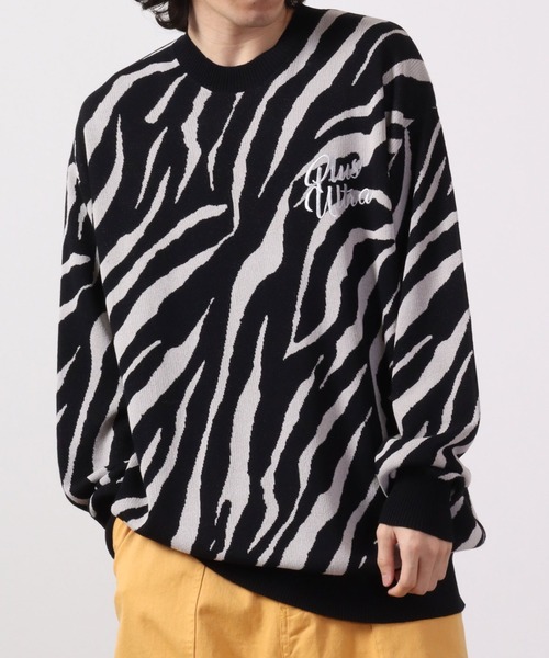 RESURRECTION ロゴ セーター 青 総柄 RE730 セーター ニット 総柄ビッグクルーニットセーター メンズ