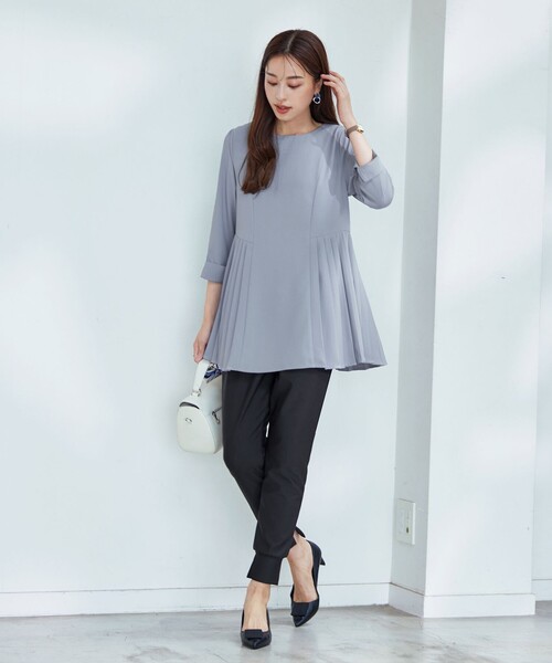 Tiaclasse ブラウス シャツ 「洗える」 サイドプリーツ長袖チュニック