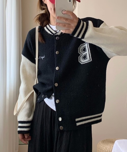 ブルゾン アウター バイカラーニットジャンパー レディース : ZOZOTOWN