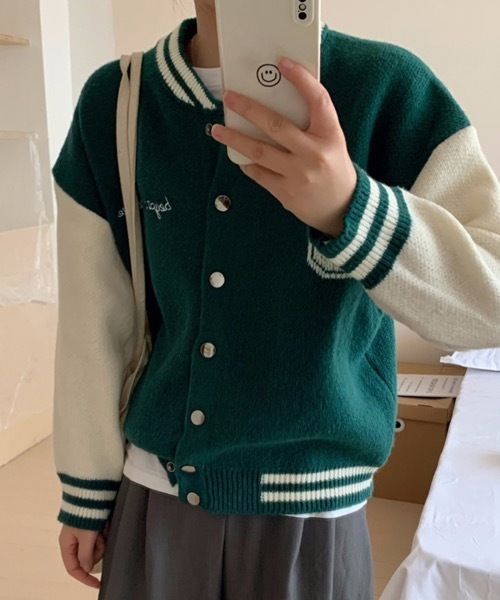 ブルゾン アウター バイカラーニットジャンパー レディース : ZOZOTOWN