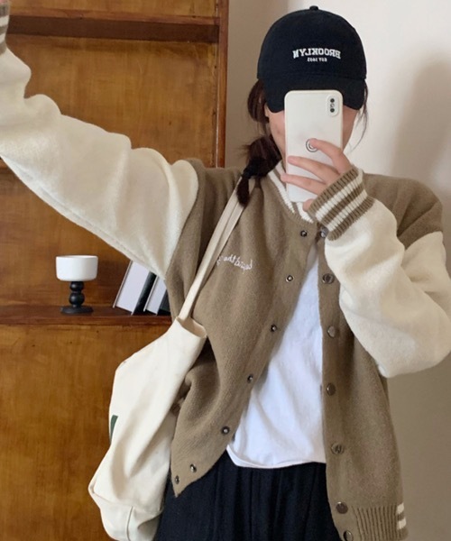 ブルゾン アウター バイカラーニットジャンパー レディース : ZOZOTOWN