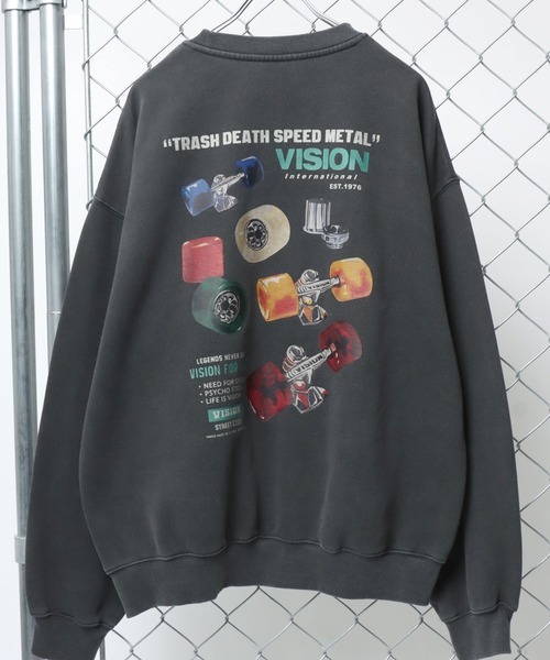 トレーナー スウェット VISION STREET WEAR/ヴィジョンストリートウエア オーバーサイズ 裏起毛 ピグメント ワンポイント バックプリ VISION STREET WEAR トレーナー スウェット WEAR/ヴィジョン