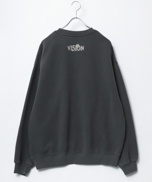 トレーナー スウェット VISION STREET WEAR/ヴィジョンストリートウエア オーバーサイズ 裏起毛 ピグメント ワンポイント バックプリ VISION STREET WEAR トレーナー スウェット WEAR/ヴィジョン