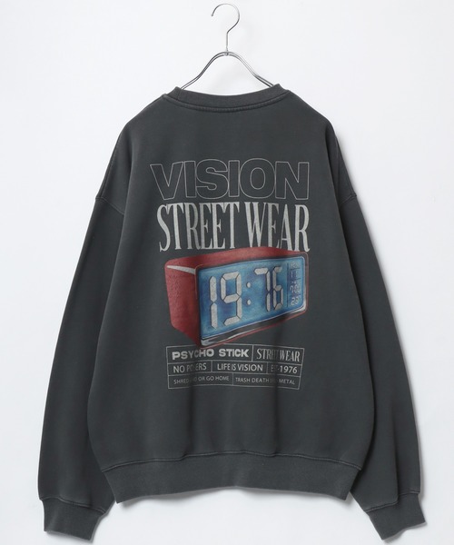 トレーナー スウェット VISION STREET WEAR/ヴィジョンストリートウエア オーバーサイズ 裏起毛 ピグメント ワンポイント バックプリ VISION STREET WEAR トレーナー スウェット WEAR/ヴィジョン