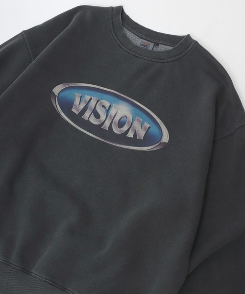 トレーナー スウェット VISION STREET WEAR/ヴィジョンストリートウエア オーバーサイズ 裏起毛 ピグメント ワンポイント バックプリ VISION STREET WEAR トレーナー スウェット WEAR/ヴィジョン