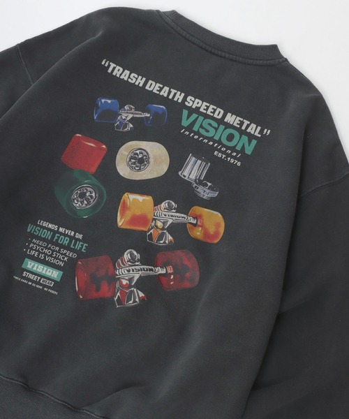 トレーナー スウェット VISION STREET WEAR/ヴィジョンストリートウエア オーバーサイズ 裏起毛 ピグメント ワンポイント バックプリ VISION STREET WEAR トレーナー スウェット WEAR/ヴィジョン