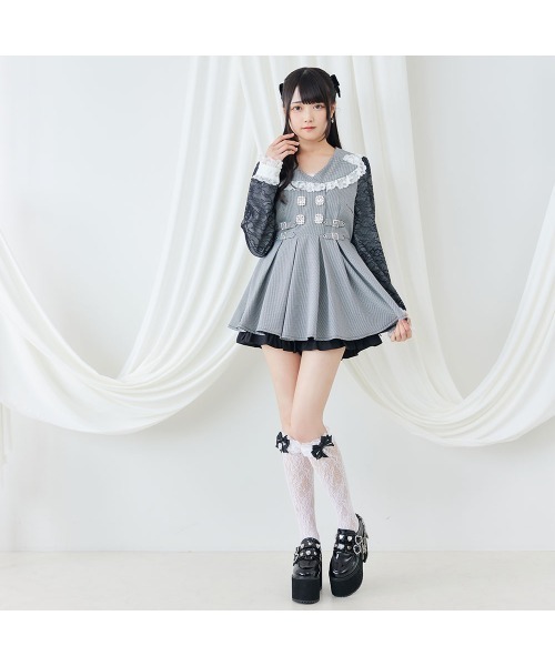 DearMyLove 靴下 ハートパールビジューリボンレースハイソックス