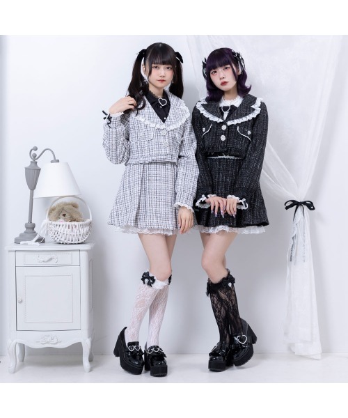 DearMyLove 靴下 ハートパールビジューリボンレースハイソックス