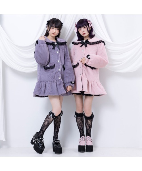 DearMyLove 靴下 ハートパールビジューリボンレースハイソックス