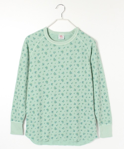 LEONID 花柄 長袖Tシャツ モスグリーングレー JEMORGAN（ジェーイーモーガン） tシャツ 花柄ワッフルピグメント