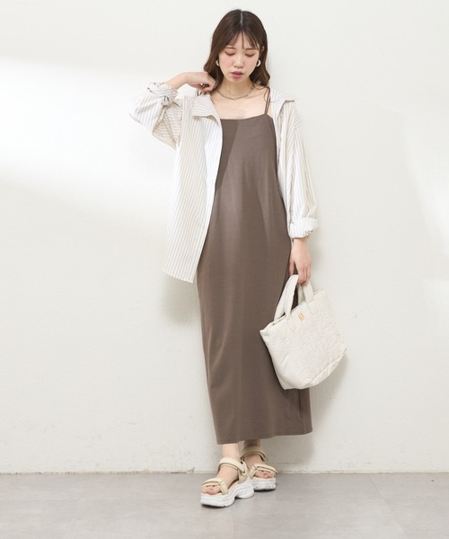 【Threadbare】【日本未入荷】ナチュラル Vネック ニットワンピ WEB限定】総針Vネックベスト+キャミSET（ワンピース）｜natural