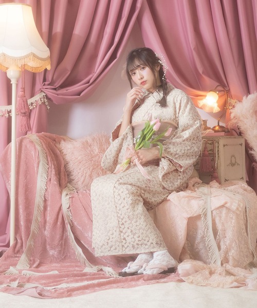 sugar nine ニュアンスピンクフラワー浴衣 浴衣3点セット 即日発送】ニュアンスピンクフラワー浴衣【浴衣3点セット 浴衣
