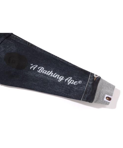 A BATHING APE パーカー SHARK BAPE EMBLEM DENIM JACKET PRINT