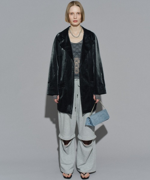 FUNALIVE シャツ Leather-like short shirt jacket / レザー