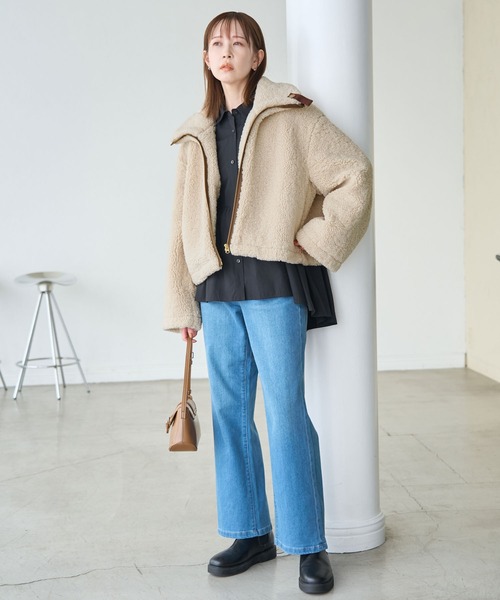 新品 140 ロペピクニック ファー切り替えムートンコート アウター ジャケット ROPE' PICNIC ムートンコート ボアコート ジップボアブルゾン