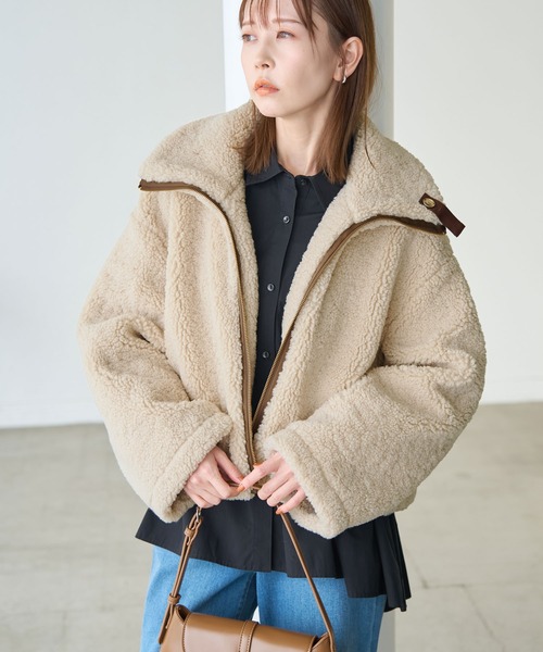 新品 140 ロペピクニック ファー切り替えムートンコート アウター ジャケット ROPE' PICNIC ムートンコート ボアコート ジップボアブルゾン