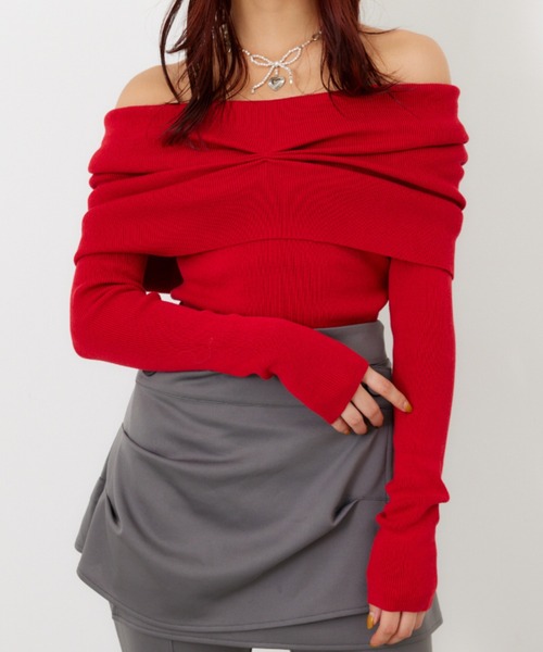 新品☆SLY スライ トップス ニット 2点セット レディース SLY（スライ）の「BIG COLLAR ZIP UP 2P TOPS ビッグカラー