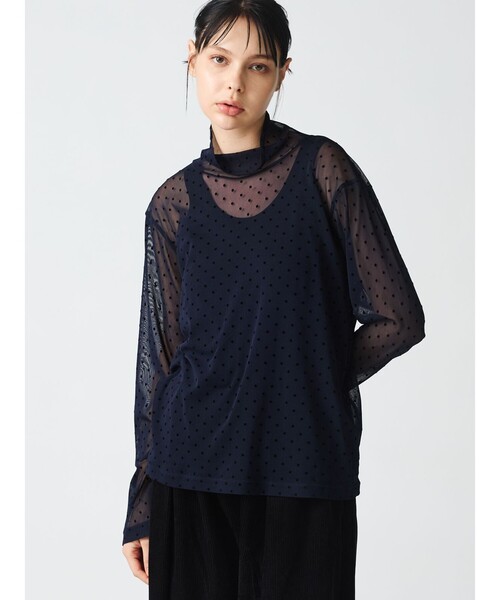 セール】mizuiro ind メッシュドットハイネックプルオーバー（T