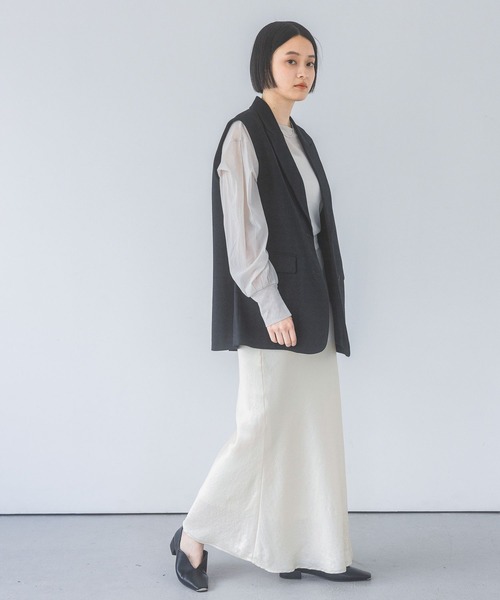 ベスト ジレ 「セットアップ対応」ワーク風フラットベスト レディース allureville ベスト ジレ 「セットアップ対応可能」麻調カルゼ