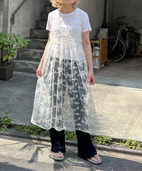 メッシュ 刺繍 スパンコール フラワー レイヤード ワンピース PILIT ワンピース フラワー刺繍レイヤードワンピース : ZOZOTOWN