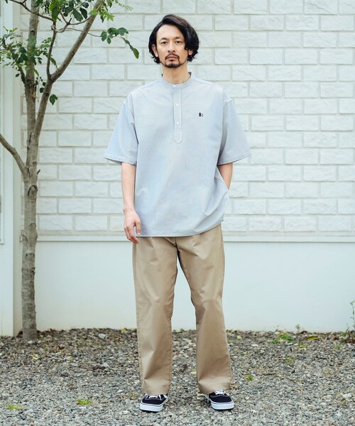 B：MING by BEAMS シャツ サッカー バンドカラー ハーフスリーブ