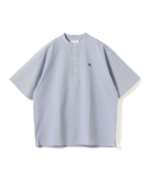 B：MING by BEAMS シャツ サッカー バンドカラー ハーフスリーブ