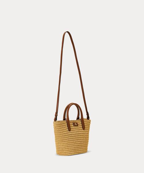 即発NEW Ralph LaurenウーブンストローBrie小ぶりかごバッグ2Way LAUREN RALPH トートバッグ ウーブン ストロー ミディアム Brie