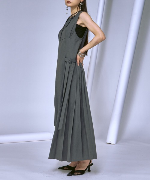 エレガントシースループリーツワンピース Ezick ワンピース simple sleeveless プリーツワンピース