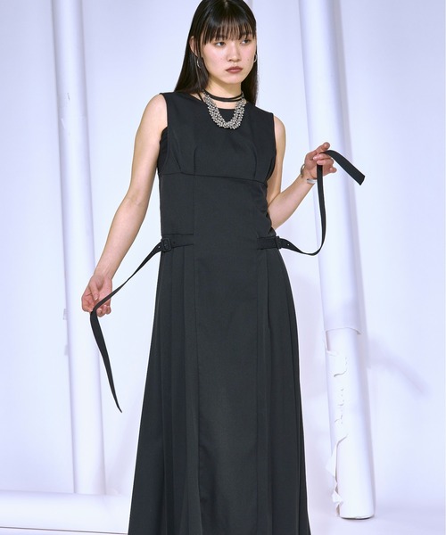 エレガントシースループリーツワンピース Ezick ワンピース simple sleeveless プリーツワンピース