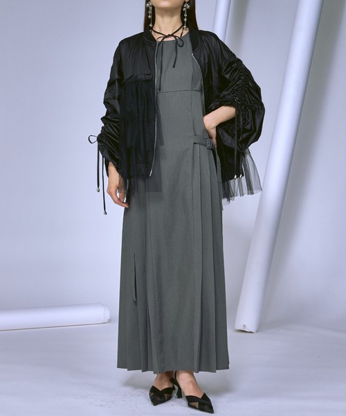 エレガントシースループリーツワンピース Ezick ワンピース simple sleeveless プリーツワンピース