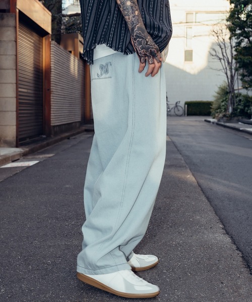 もも様ライトブルー38翌日発送 Subciety ジーンズ Light denim wide pants メンズ レディース