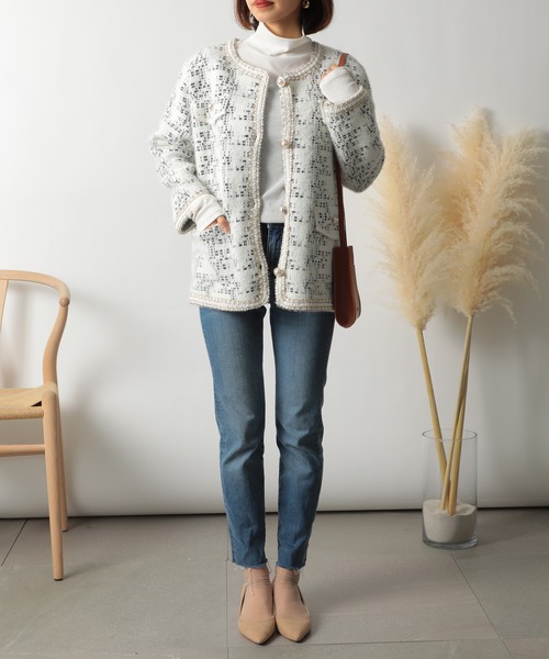 「MAISON BREEZE」 ノーカラージャケット FREE ブラック レディース_画像5