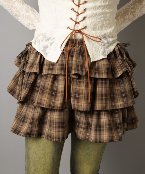 SPINNS（スピンズ） スカート ティアードミニスカート/チェック