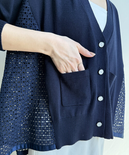 DouDou カーディガン 「WEB限定」レースドッキングニット
