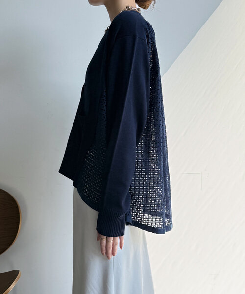 DouDou カーディガン 「WEB限定」レースドッキングニット