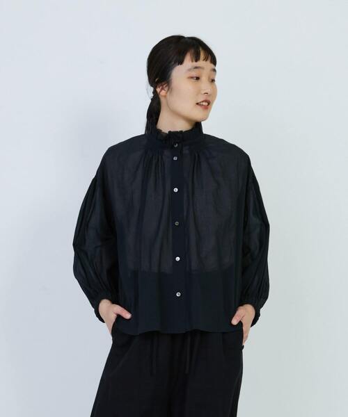 LOISIR ブラウス シャツ コットンボイルワッシャーフリルカラー