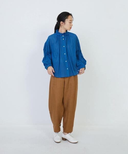LOISIR ブラウス シャツ コットンボイルワッシャーフリルカラー
