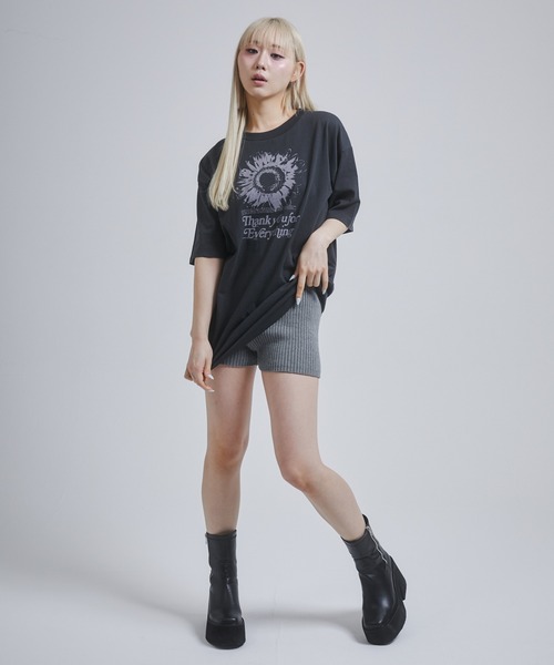 tシャツ ピクセルフラワープリントTシャツ レディース ENVYM tシャツ フラワー プリント ビックシルエット Tシャツ